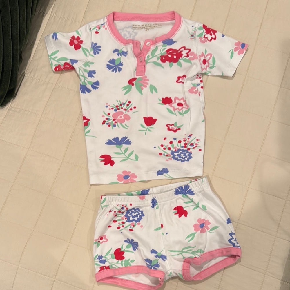 TBBC Floral Night Nights Pajamas Set - White with Pink Trim - size 4T GUC